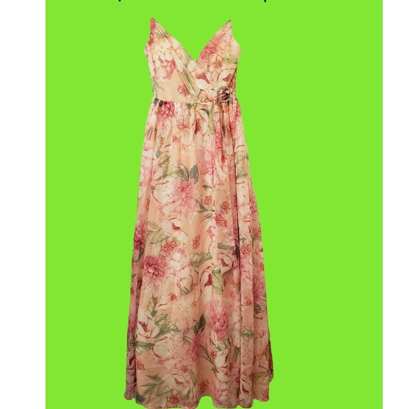 Trixxi Juniors' Floral-Print Belted Crossover Gown - Picture 5 of 6